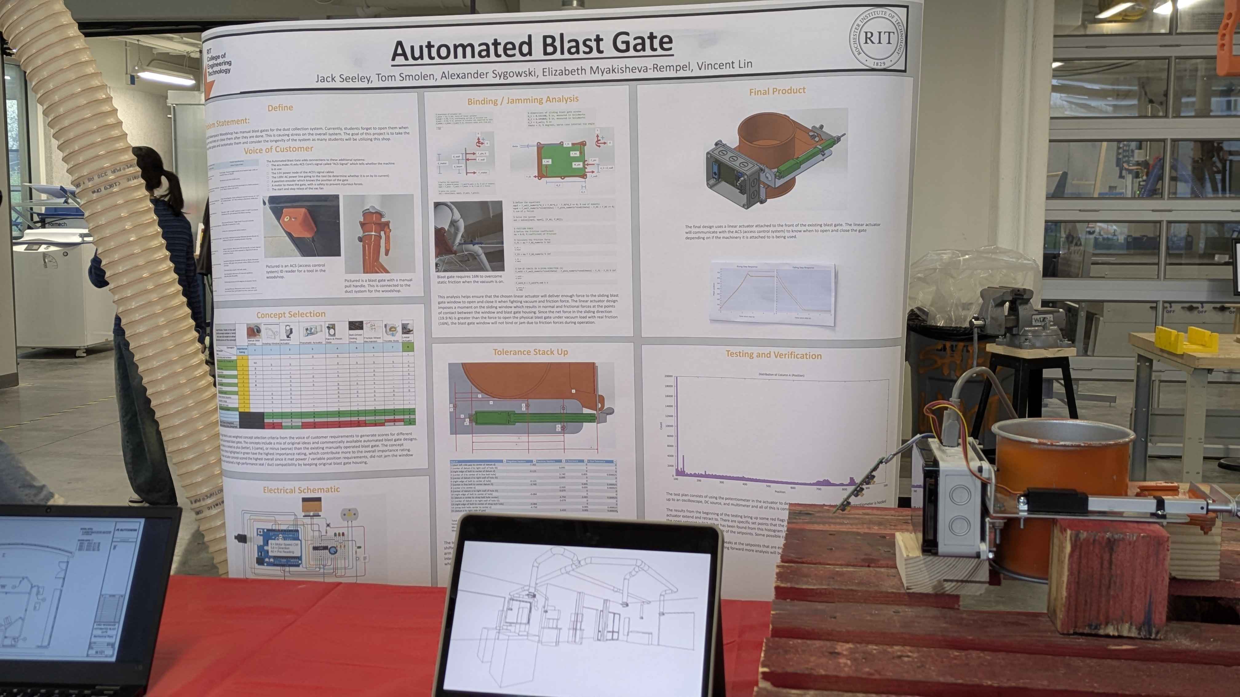Automated Blast Gate poster and live demo setup at Imagine RIT